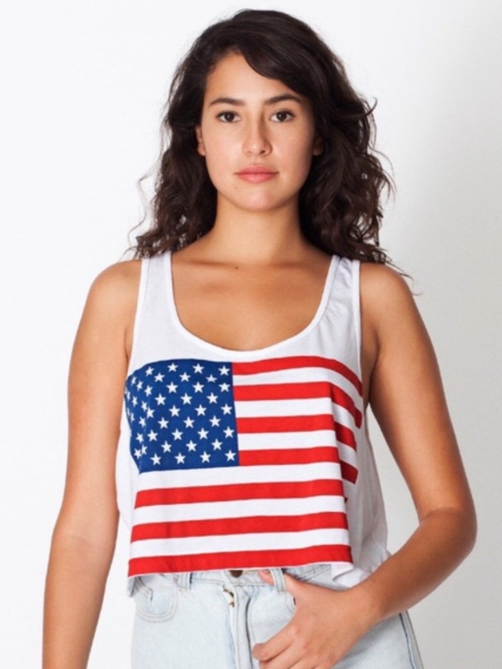 American Apparel Cropped American Flag Tank Top